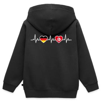 Tunesien Deutschland Herzschlag Flagge Tunesier - Kinder Premium Organic Zip Hoodie - Schwarz - Hinten - AI Model Kid Male (0cm)