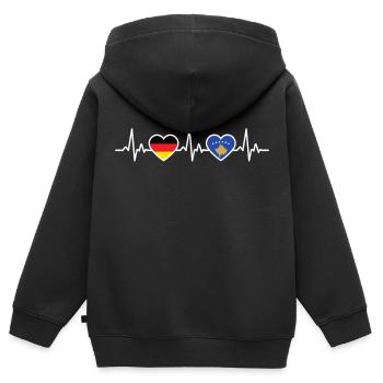 Kosovo Allemagne Heartbeat Drapeau Kosovars - Sweat Premium à capuche zippé enfant bio - noir - Dos - AI Model Kid Male (0cm)