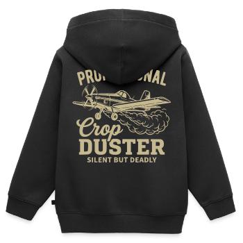 Crop Duster Plane Shirt – Silencieuse mais mortelle - Sweat Premium à capuche zippé enfant bio - noir - Dos - AI Model Kid Male (0cm)