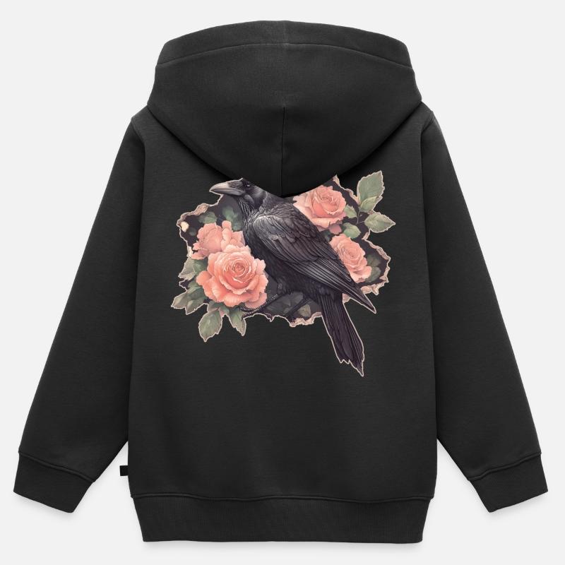 Corbeau aux roses - Sweat Premium à capuche zippé enfant bio - noir