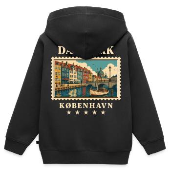 Dänemark Kopenhagen Vintage Reisemarke - Kinder Premium Organic Zip Hoodie - Schwarz - Hinten - AI Model Kid Male (0cm)