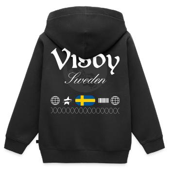 Souvenir de voyage Visby Sweden Streetwear - Sweat Premium à capuche zippé enfant bio - noir - Dos - AI Model Kid Male (0cm)
