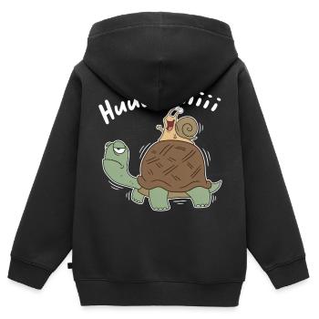 Hui – Schnecke reitet Schildkröte Cartoon - Kinder Premium Organic Zip Hoodie - Schwarz - Hinten - AI Model Kid Male (0cm)
