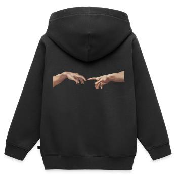 Michelangelo: Die Erschaffung Adams - Hände - Kinder Premium Organic Zip Hoodie - Schwarz - Hinten - AI Model Kid Male (0cm)