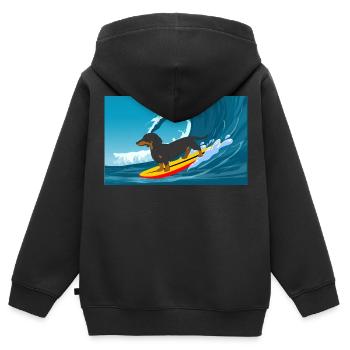 Teckel Propriétaire Beach Dog Surfing Surfboard Surfer - Sweat Premium à capuche zippé enfant bio - noir - Dos - AI Model Kid Male (0cm)