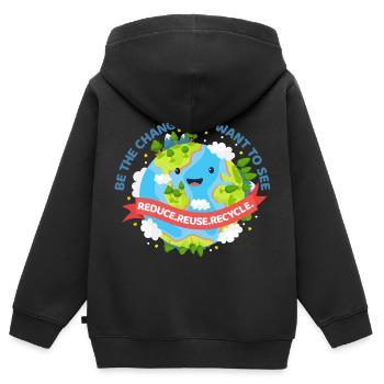 Protection de l’environnement Protection de l’environnement Environnement Cadeau - Sweat Premium à capuche zippé enfant bio - noir - Dos - AI Model Kid Male (0cm)