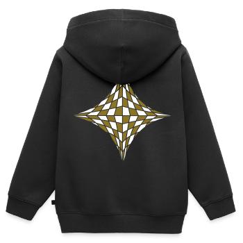 Carré dans l’illusion d’optique - Sweat Premium à capuche zippé enfant bio - noir - Dos - AI Model Kid Male (0cm)