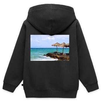 Sommer Sonne Strand Meer Poster - Kinder Premium Organic Zip Hoodie - Schwarz - Hinten - AI Model Kid Male (0cm)