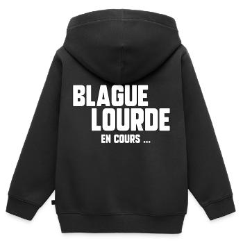 Blague lourde en cours - Sweat Premium à capuche zippé enfant bio - noir - Dos - AI Model Kid Male (0cm)