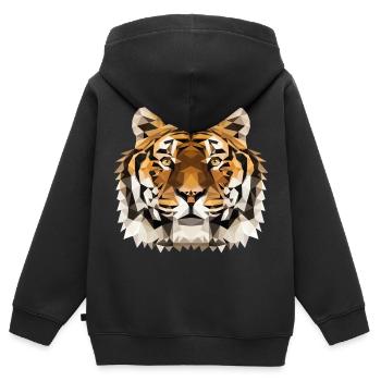 Tête de tigre | Polygon Tiger Head | Tigre géométrique - Sweat Premium à capuche zippé enfant bio - noir - Dos - AI Model Kid Male (0cm)