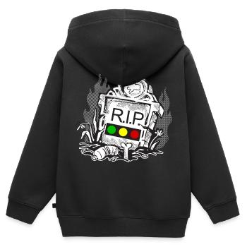 Feu tricolore reposer en toute tranquillité RIP - Sweat Premium à capuche zippé enfant bio - noir - Dos - AI Model Kid Male (0cm)
