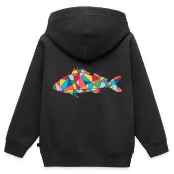 Perch Angler Design Pêche à la perche Pêche à la perche - Sweat Premium à capuche zippé enfant bio - noir - Dos - AI Model Kid Male (0cm)