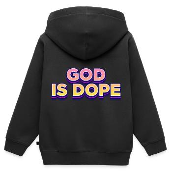 Dieu religion - Sweat Premium à capuche zippé enfant bio - noir - Dos - AI Model Kid Male (0cm)