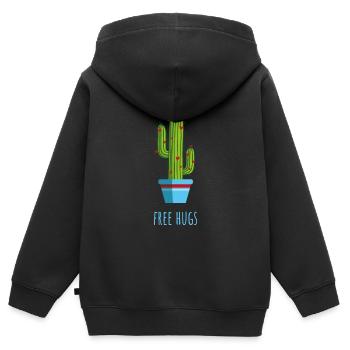 Cactus "câlins gratuits" - Sweat Premium à capuche zippé enfant bio - noir - Dos - AI Model Kid Male (0cm)