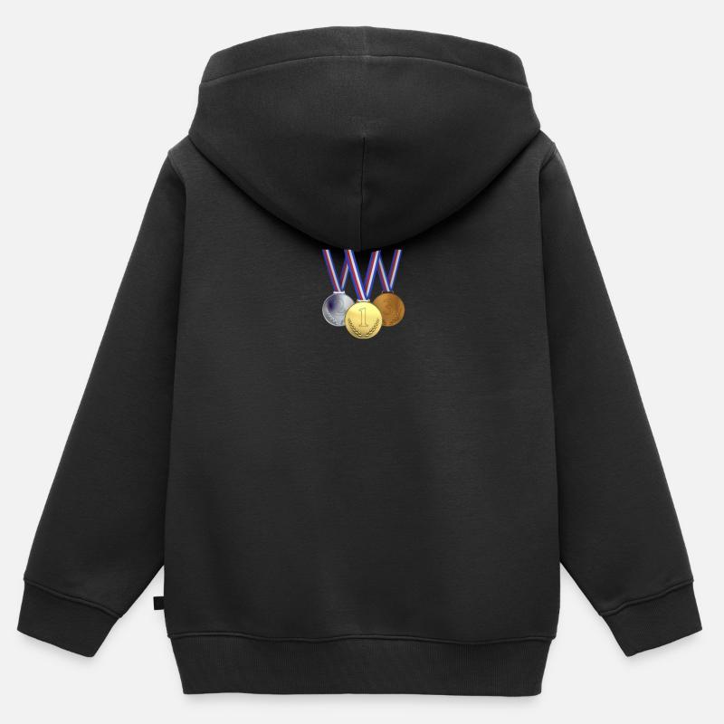 Médaille - Sweat Premium à capuche zippé enfant bio - noir
