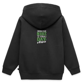 Les îles d’Émeraude rendent la Saint-Patrick magique - Sweat Premium à capuche zippé enfant bio - noir - Dos - AI Model Kid Male (0cm)