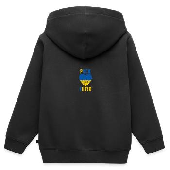 FK Poutine, Puck Futin, Stand avec l’Ukraine, Anti Guerre - Sweat Premium à capuche zippé enfant bio - noir - Dos - AI Model Kid Male (0cm)