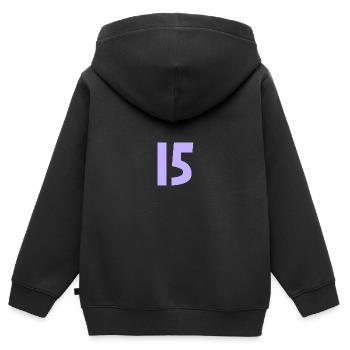 15. 15 JAHRE. 15-JÄHRIGES JUBILÄUM. 15-JÄHRIGES JUBILÄUM. - Kinder Premium Organic Zip Hoodie - Schwarz - Hinten - AI Model Kid Male (0cm)