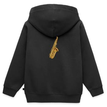 Saxofon in Gold - Kinder Premium Organic Zip Hoodie - Schwarz - Hinten - AI Model Kid Male (0cm)