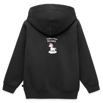 Suivez vos rêves Licorne Inspiration - Sweat Premium à capuche zippé enfant bio - noir - Dos - AI Model Kid Male (0cm)