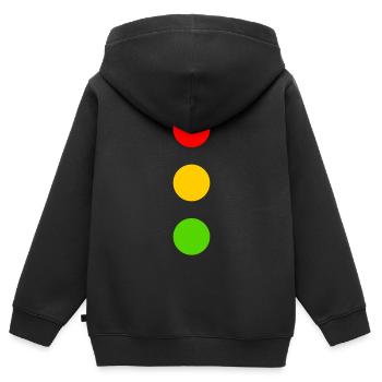 Costume de feu de circulation Rouge Jaune Vert Points Carnaval - Sweat Premium à capuche zippé enfant bio - noir - Dos - AI Model Kid Male (0cm)