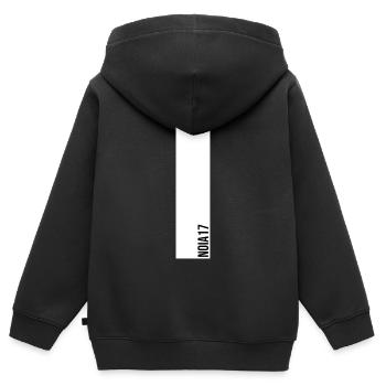 NOIA17 Streetwear  - Kinder Premium Organic Zip Hoodie - Schwarz - Hinten - AI Model Kid Male (0cm)