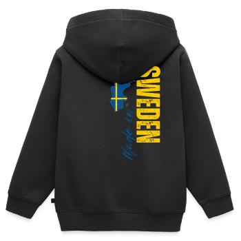 Made in Sweden, schwedischer Stolz - Kinder Premium Organic Zip Hoodie - Schwarz - Hinten - AI Model Kid Male (0cm)