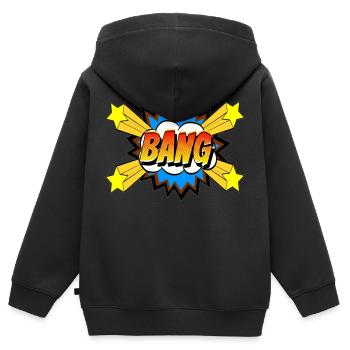 Comic Schrift Bang Retro Design - Kinder Premium Organic Zip Hoodie - Schwarz - Hinten - AI Model Kid Male (0cm)