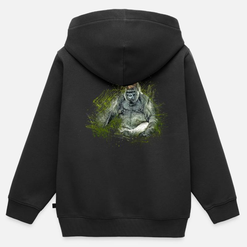 Gorilla - Sweat Premium à capuche zippé enfant bio - noir