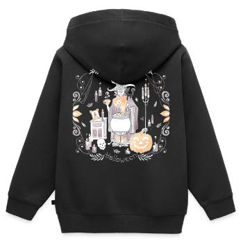 Gemütliches Halloween 2 - Kinder Premium Organic Zip Hoodie - Schwarz - Hinten - AI Model Kid Male (0cm)