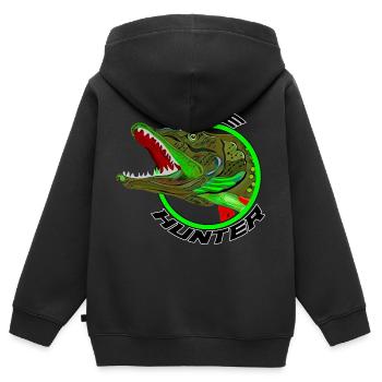 Chasseur de brochets - Sweat Premium à capuche zippé enfant bio - noir - Dos - AI Model Kid Male (0cm)