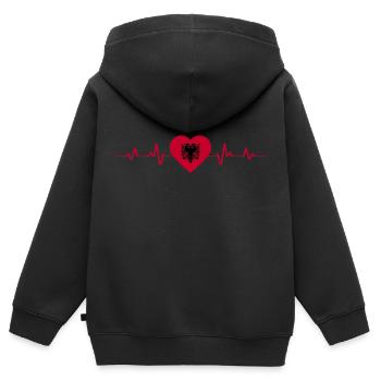 Cadeau shqip drapeau Albanie - Sweat Premium à capuche zippé enfant bio - noir - Dos - AI Model Kid Male (0cm)