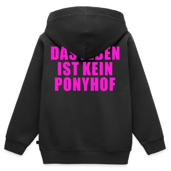 DAS LEBEN IST KEIN PONYHOF SPRUCH GESCHENK HUMOR - Kinder Premium Organic Zip Hoodie - Schwarz - Hinten - AI Model Kid Male (0cm)