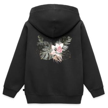 Palmblätter mit rosafarbener Rose - Kinder Premium Organic Zip Hoodie - Schwarz - Hinten - AI Model Kid Male (0cm)