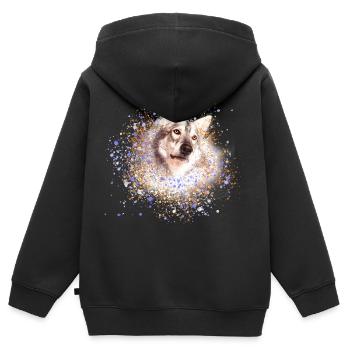 chien de compagnie, husky,graffiti, « peinture,, brun, loup - Sweat Premium à capuche zippé enfant bio - noir - Dos - AI Model Kid Male (0cm)
