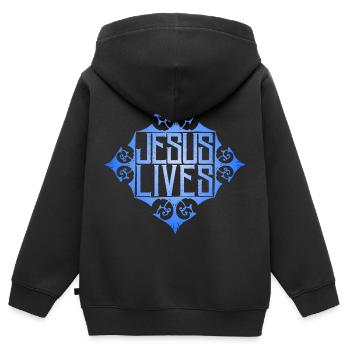 Jesus-Lives, Jesus Christus Spruch, Christlich - Kinder Premium Organic Zip Hoodie - Schwarz - Hinten - AI Model Kid Male (0cm)