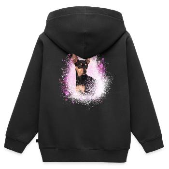pinscher ,pinscher, rose,chien ,peinture - Sweat Premium à capuche zippé enfant bio - noir - Dos - AI Model Kid Male (0cm)