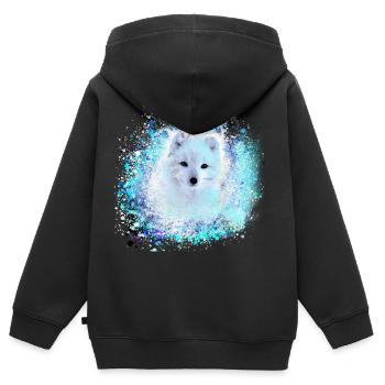bleu , renard polaire, renard, blanc ,aquarelle ,peinture - Sweat Premium à capuche zippé enfant bio - noir - Dos - AI Model Kid Male (0cm)