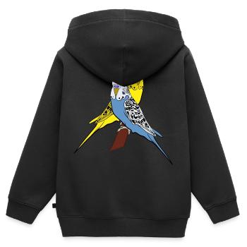 Wellensittiche Blau Gelb Ziervogel Liebhaber - Kinder Premium Organic Zip Hoodie - Schwarz - Hinten - AI Model Kid Male (0cm)