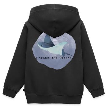 Protéger les océans | Protège les océans | Patin - Sweat Premium à capuche zippé enfant bio - noir - Dos - AI Model Kid Male (0cm)