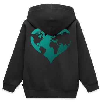 Terre, save the planet, Protection de l’environnement, Protection de la nature - Sweat Premium à capuche zippé enfant bio - noir - Dos - AI Model Kid Male (0cm)