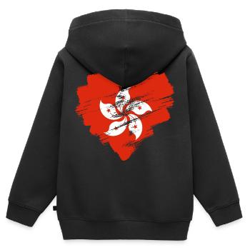 Hongkong - Kinder Premium Organic Zip Hoodie - Schwarz - Hinten - AI Model Kid Male (0cm)