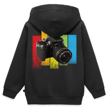 Sujet de caméra cool - Sweat Premium à capuche zippé enfant bio - noir - Dos - AI Model Kid Male (0cm)