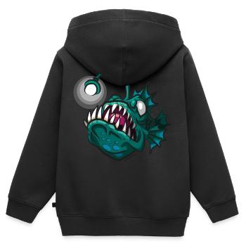 Poisson-grenouille Pêche en haute mer Monster Fish Lantern - Sweat Premium à capuche zippé enfant bio - noir - Dos - AI Model Kid Male (0cm)