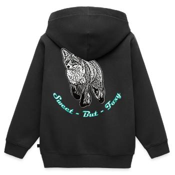 Doux mais Foxy - Sweat Premium à capuche zippé enfant bio - noir - Dos - AI Model Kid Male (0cm)