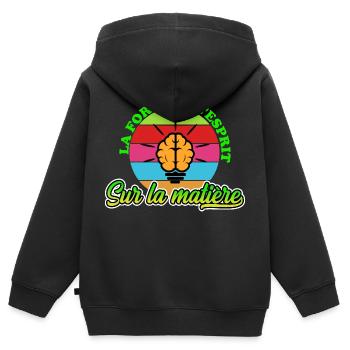 Die Stärke der es.pris in dieser Angelegenheit -NeedyMindSet - Kinder Premium Organic Zip Hoodie - Schwarz - Hinten - AI Model Kid Male (0cm)