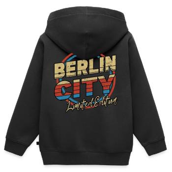 Berlin Allemagne City Font Style des années 80 - Sweat Premium à capuche zippé enfant bio - noir - Dos - AI Model Kid Male (0cm)