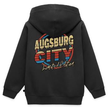 Augsburg Allemagne City Font Style des années 80 - Sweat Premium à capuche zippé enfant bio - noir - Dos - AI Model Kid Male (0cm)