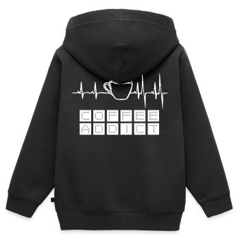 Heartbeat ECG Coffee Pulse Café Caféine Cadeau - Sweat Premium à capuche zippé enfant bio - noir - Dos - AI Model Kid Male (0cm)