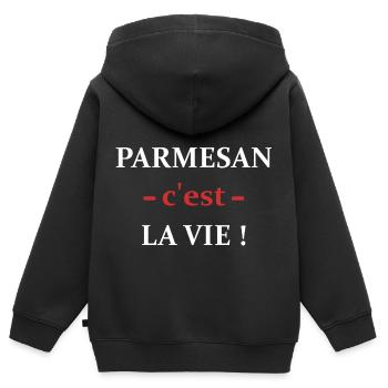 le parmesan c'est la vie - Sweat Premium à capuche zippé enfant bio - noir - Dos - AI Model Kid Male (0cm)